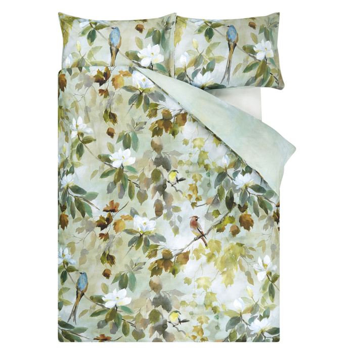 Housse de couette imprimée en percale de coton, MAPLE TREE CELADON, Bleu