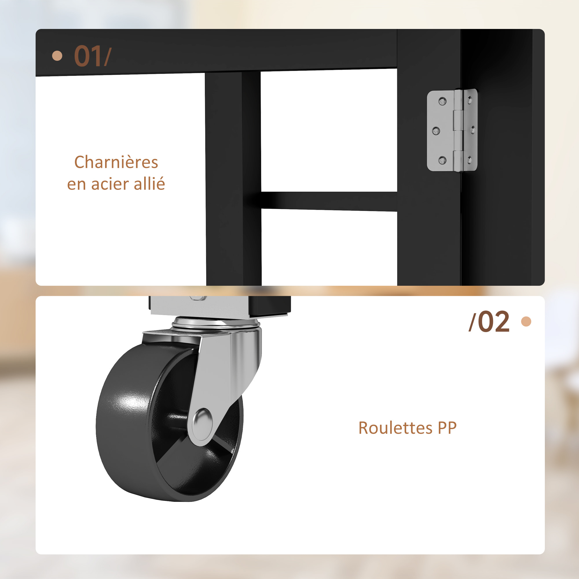 Table à manger pliable - roulettes, 2 abattants, 3 étagères - dim. 120L x 60l x 75H cm - noir