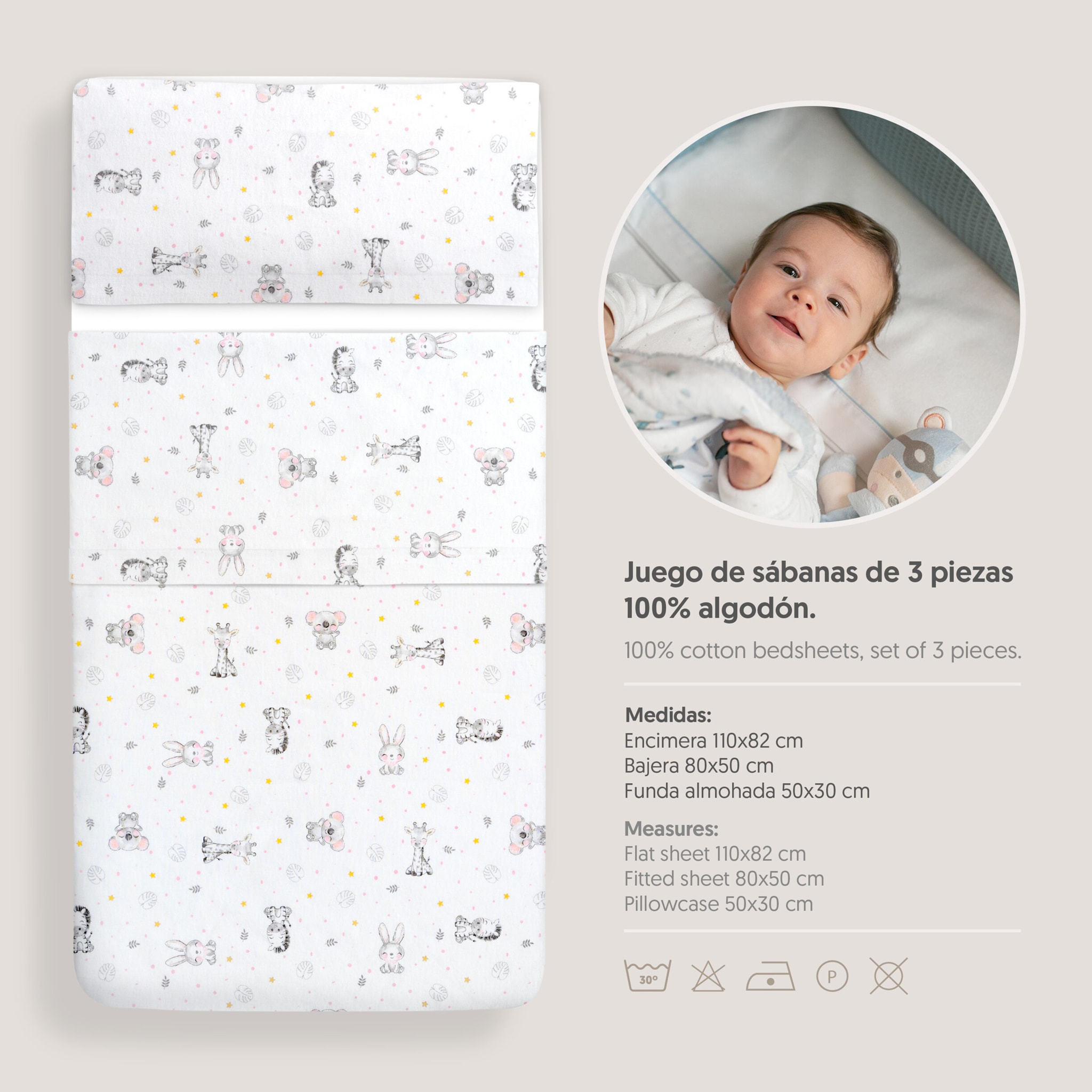 Triptico Coche Franela Modelo Koala Bco/Rosa