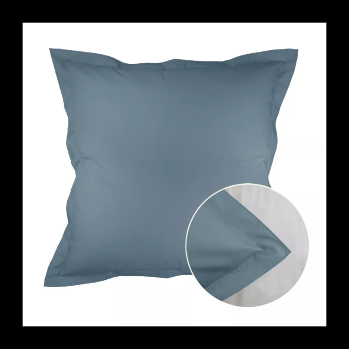 Taie d'oreiller percale de coton uni bleu Olana denim