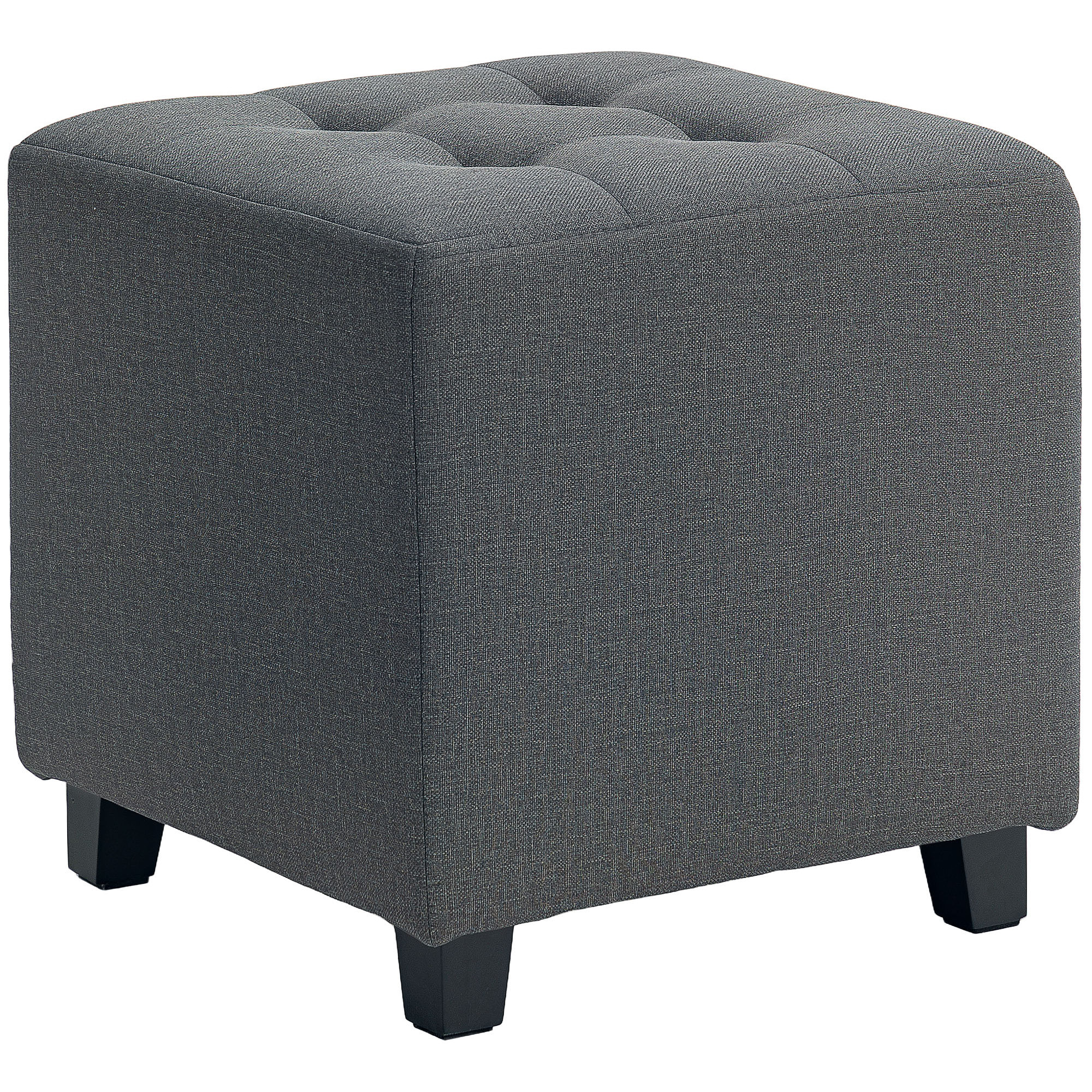 Reposapiés de Salón Taburete Bajo Tapizado en Lino Otomana Cuadrada con Bolsillo Lateral Tapa con Botones Acolchados y Marco de Madera para Sala de Estar Dormitorio Gris