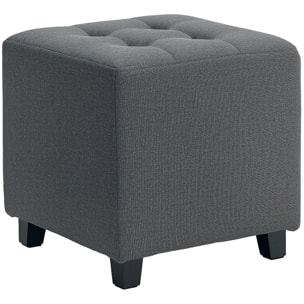 Reposapiés de Salón Taburete Bajo Tapizado en Lino Otomana Cuadrada con Bolsillo Lateral Tapa con Botones Acolchados y Marco de Madera para Sala de Estar Dormitorio Gris