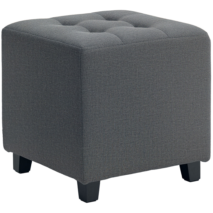 Reposapiés de Salón Taburete Bajo Tapizado en Lino Otomana Cuadrada con Bolsillo Lateral Tapa con Botones Acolchados y Marco de Madera para Sala de Estar Dormitorio Gris