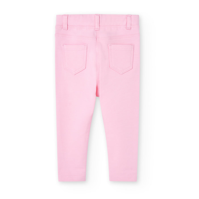 PantalÃ³n elÃ¡stico para niÃ±a en felpa lisa de color rosa