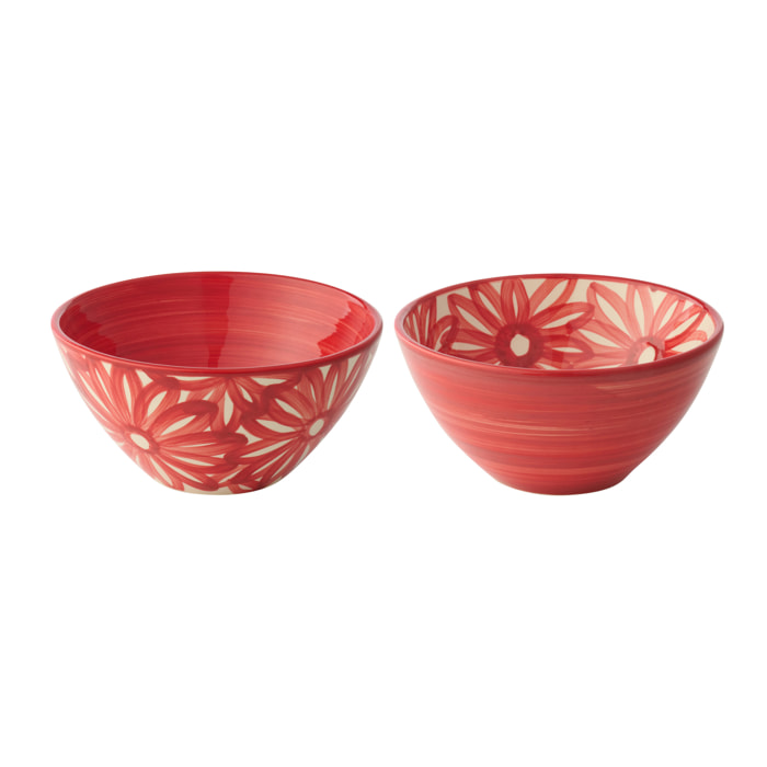 J-Line Bol Fleurs - céramique - rouge - medium - 2 pièces