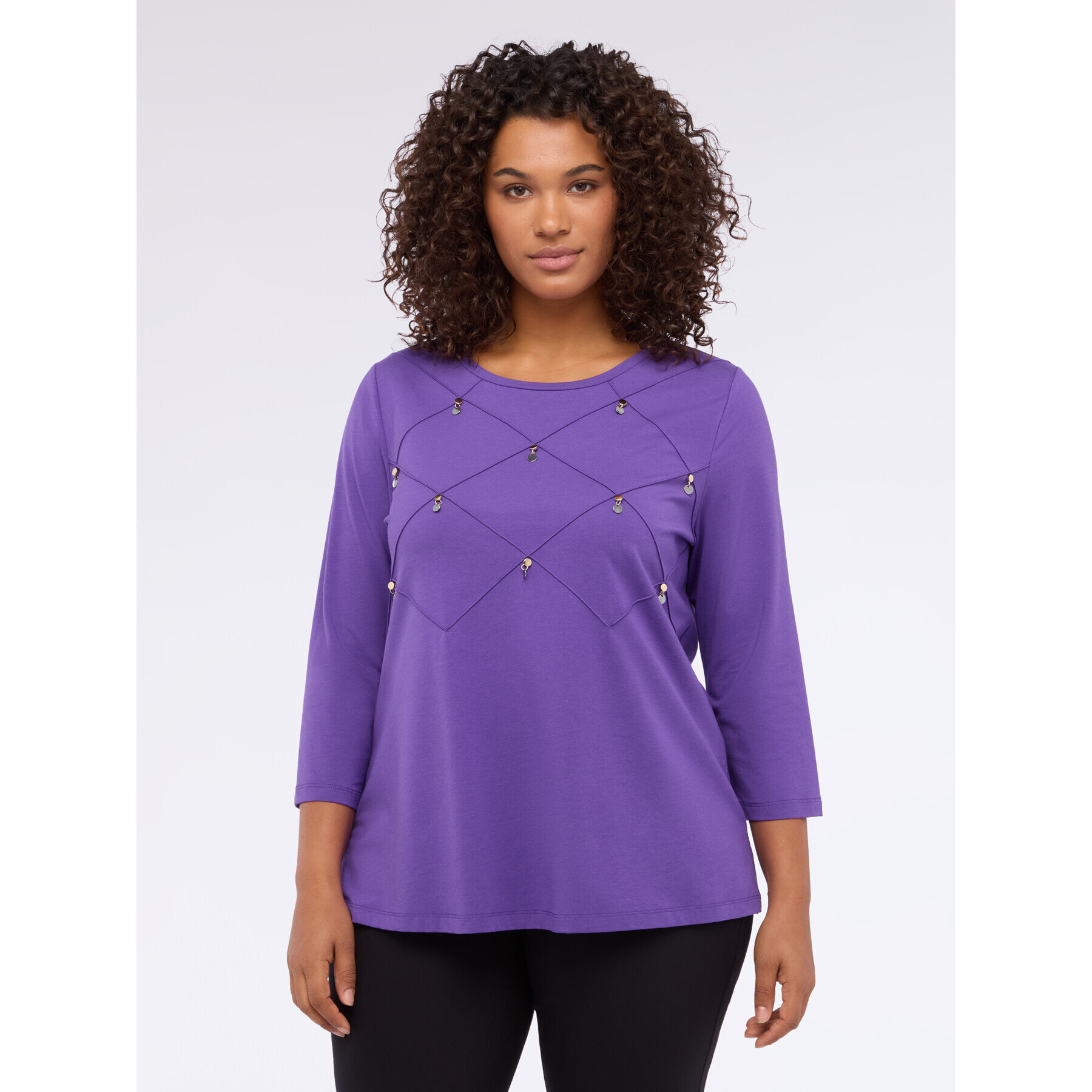 Fiorella Rubino - Camiseta de jersey de algodón con trabajo de rombos - Violeta