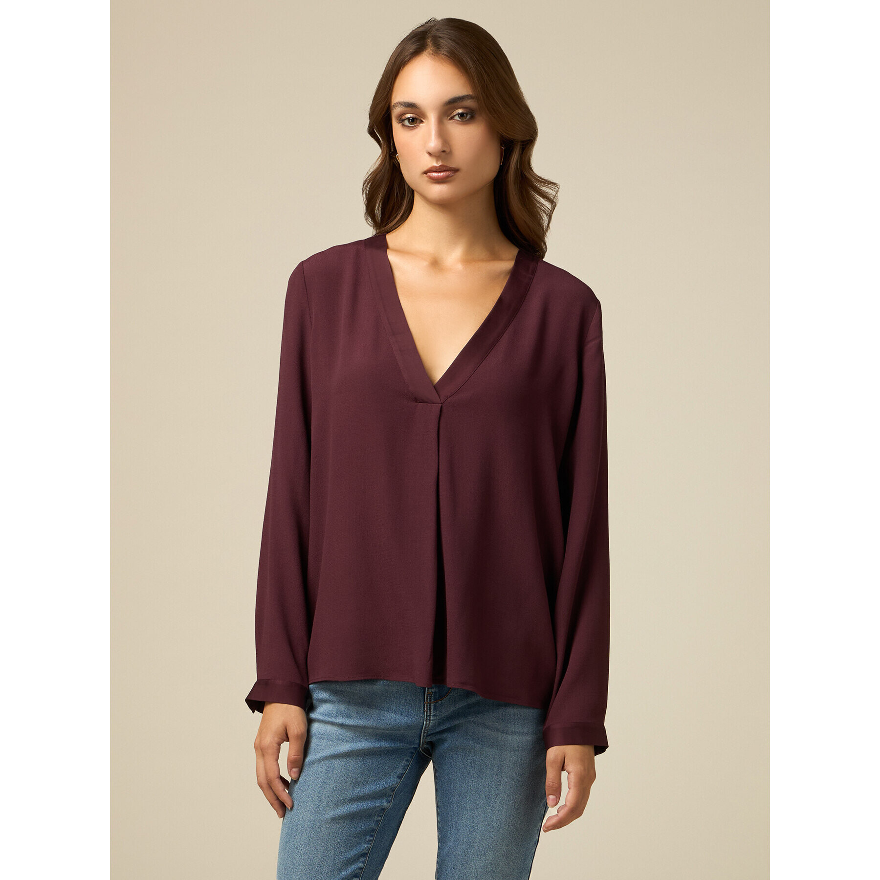 Oltre - Blusa de viscosa crepé - Burgundy