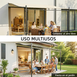 Pérgola de Pared de Jardín 2,5x3,5 m, Cenador de Jardín con Techo Inclinado, Orificios de Drenaje y Estructura Metálica Resistente, UPF30, Gazebo para Patio, Terraza, Balcón, Blanco Crema