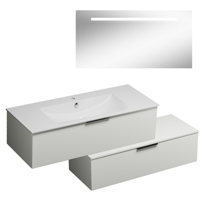 Meuble vasque 90 cm BURGBAD Olena en décalé blanc brillant + miroir