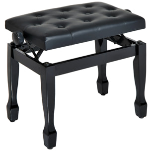 Banco de Piano, Altura Ajustable, Banqueta de Piano con Asiento de Cuero Sintético, Patas de Madera, Carga Máxima 200 kg, 64x35x55 cm, Negro