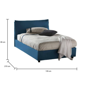 Letto piazza e mezza Agata, Letto contenitore con rivestimento in tessuto, 100% Made in Italy, Apertura frontale, con materasso Cm 120x200 incluso, Blu