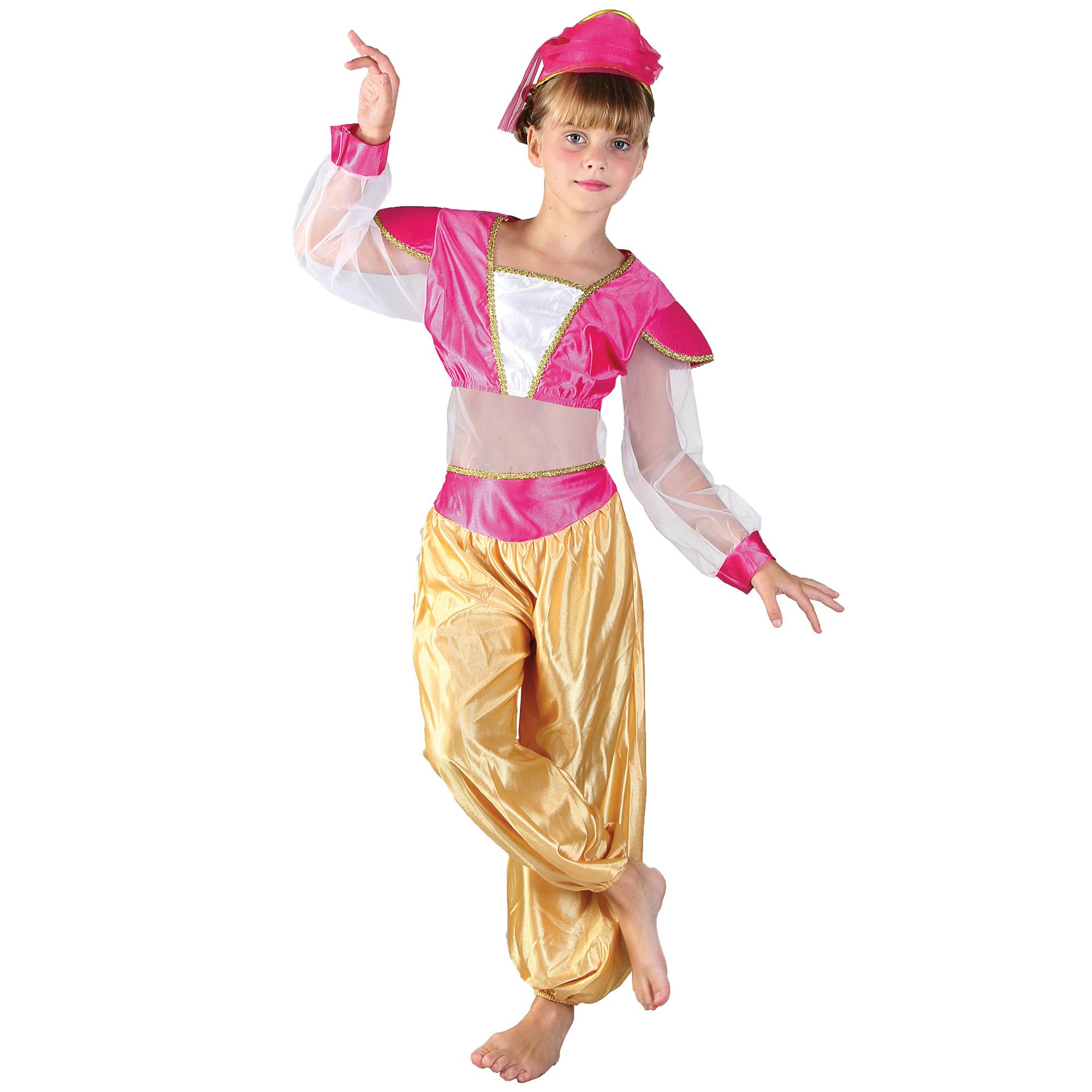 Abito Principessa Araba Jasmine Costume Carnevale Rosa Oro Bambina