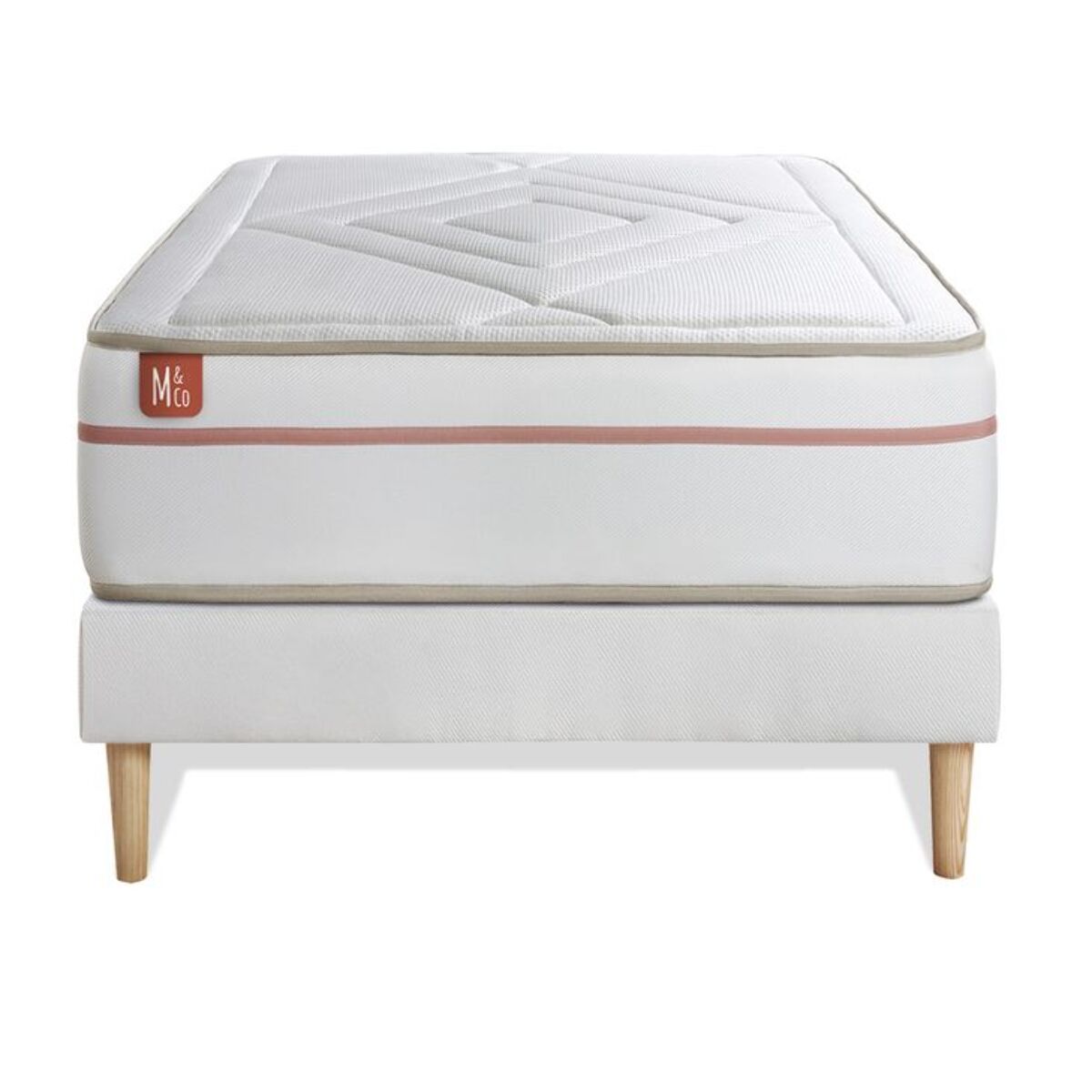 Ensemble Matelas Le Paisible - 24cm - Mémoire de forme - Matériaux éco-responsable - Sommier Tapissier Blanc
