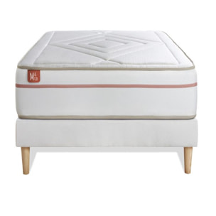 Ensemble Matelas Le Paisible - 24cm - Mémoire de forme - Matériaux éco-responsable - Sommier Tapissier Blanc