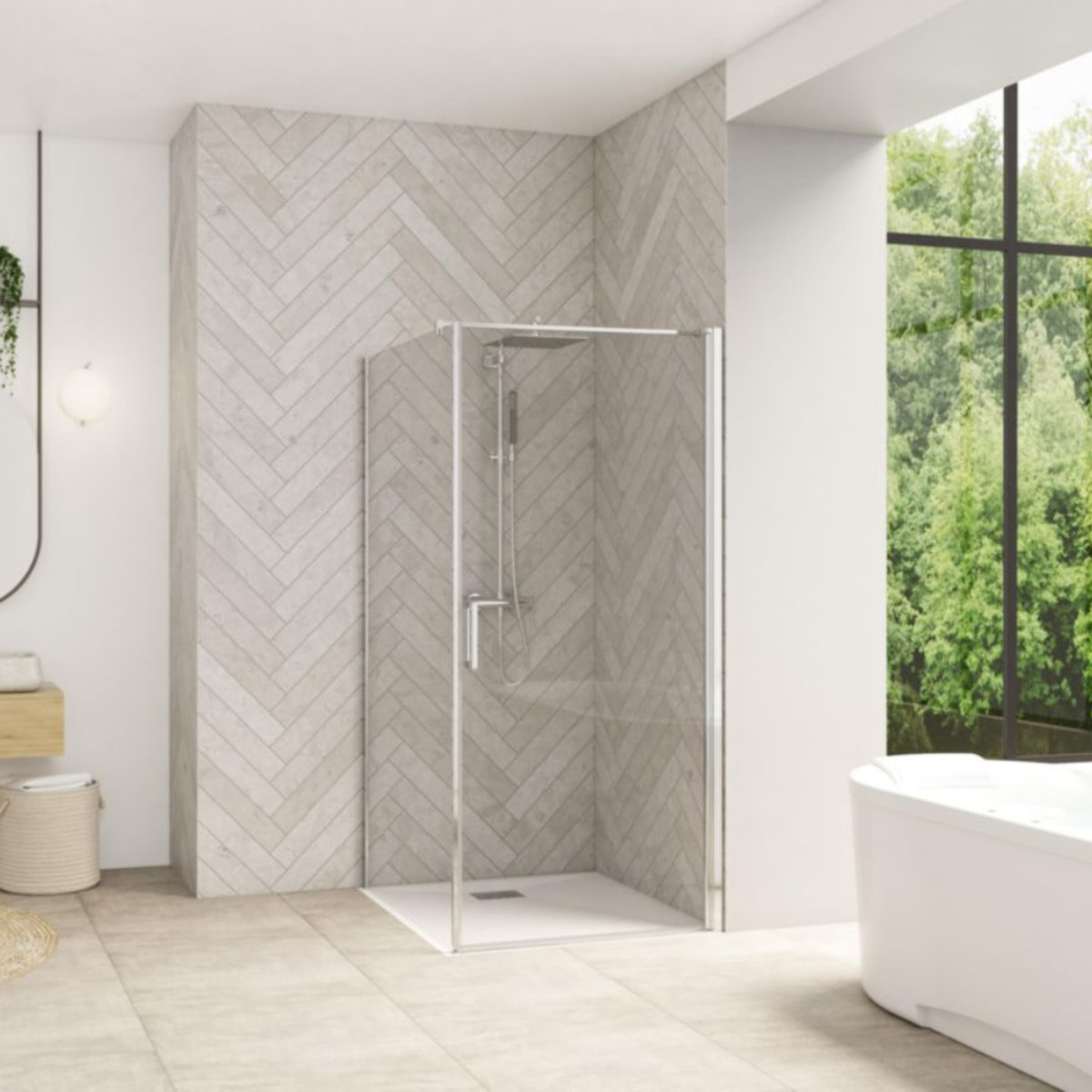 Paroi de douche 90 cm KINEDO Smart Design profilé chromé verre transparent