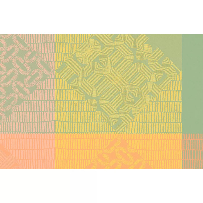 Set pur coton 205 g/m² motif jacquard rose jaune Mille empreintes pastel