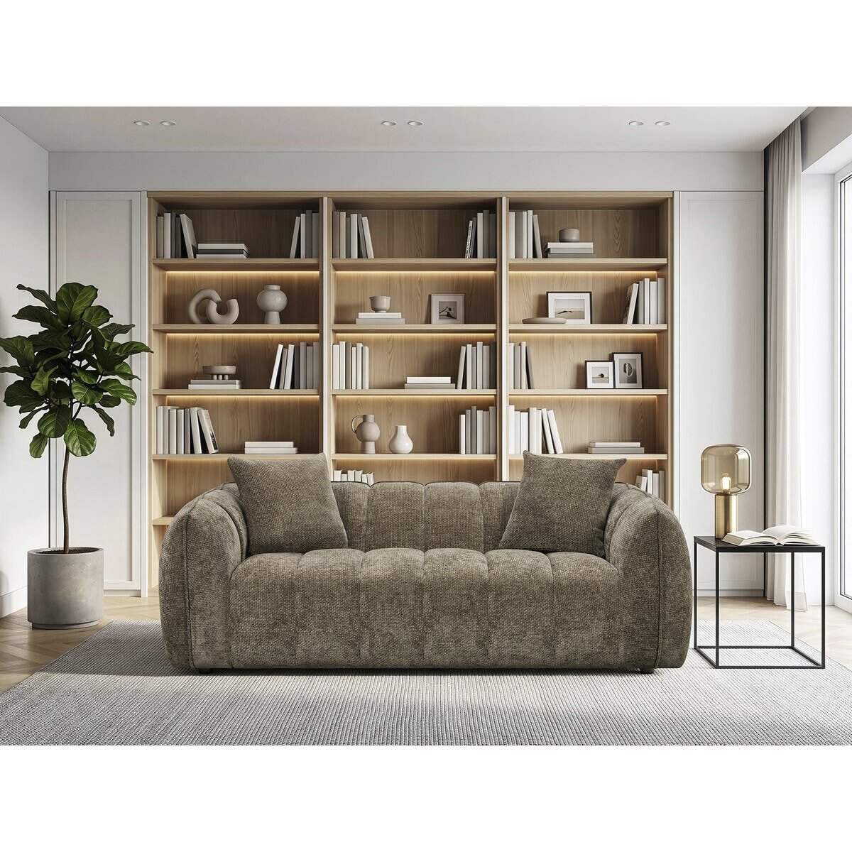Canapé droit en tissu style bubble "Balzac" - 3 places - Taupe