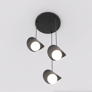 Lampada a sospensione Ritual a tre luci in acciaio nero e vetro