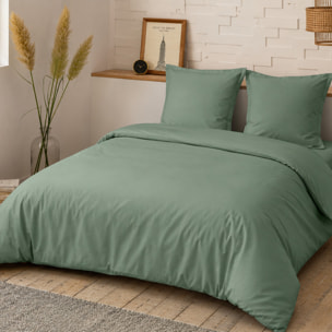 Parure housse de couette percale de coton vert sauge