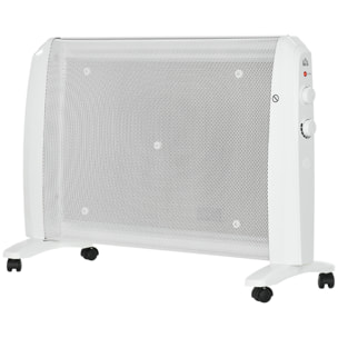 Calefactor Eléctrico 1000W/2000W Radiador de Mica con 4 Ruedas 79x27x54cm Blanco