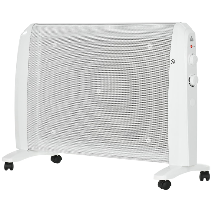 Calefactor Eléctrico 1000W/2000W Radiador de Mica con 4 Ruedas 79x27x54cm Blanco