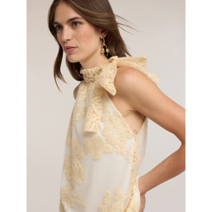 Motivi - Top in pizzo con ricami e collo halter - Beige
