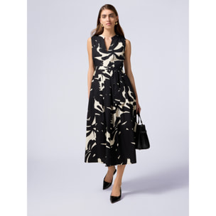 Oltre - Vestido midi evasé de popelina - Negro