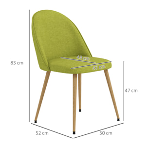 Pack de 2 Sillas de Comedor Sillas de Cocina Tapizadas de Tela de Lino con Patas de Acero para Salón Dormitorio Carga 120 kg 50x52x83 cm Verde