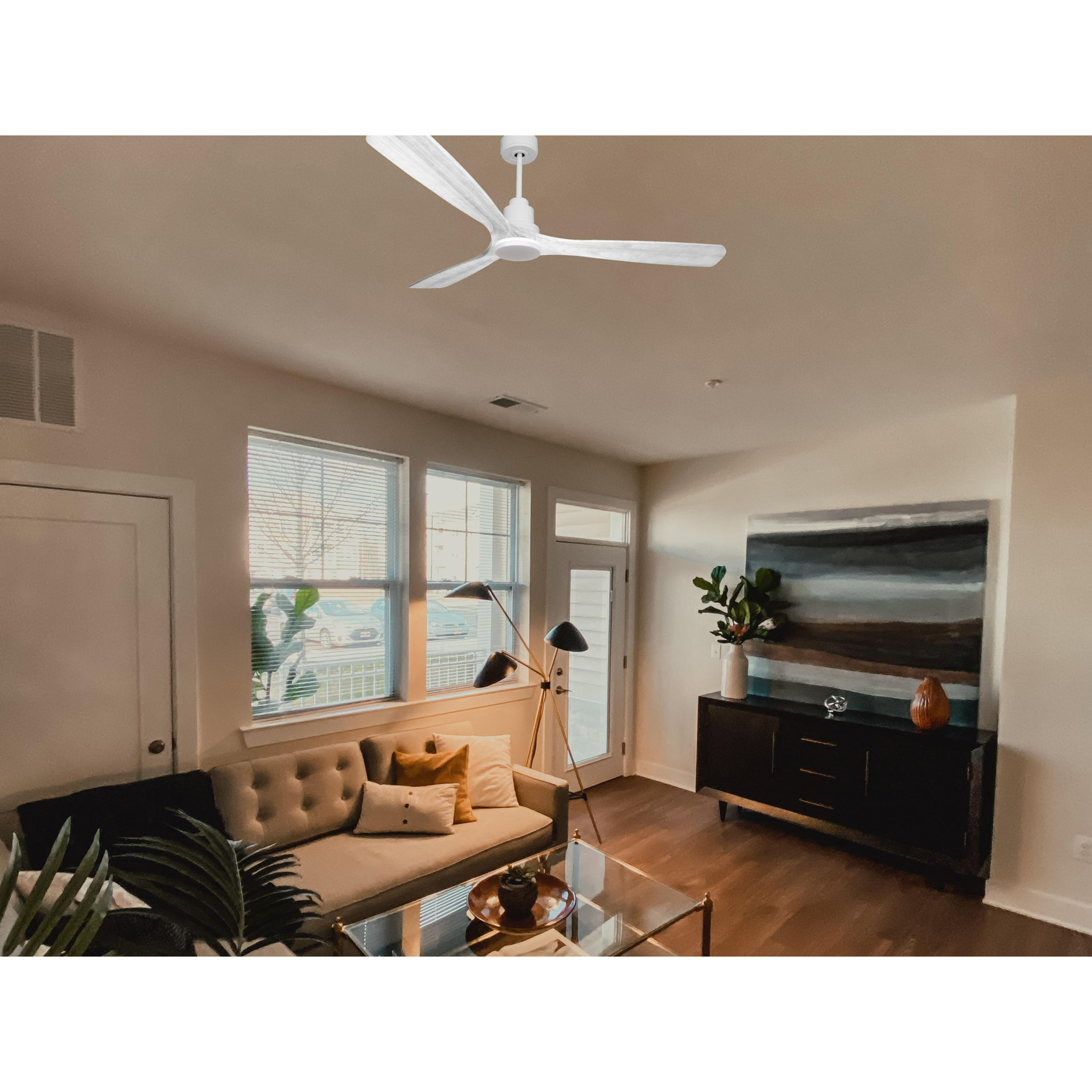 Ventilateur de plafond Réversible  Thermostat Dimmable Wifi Moteur à courant continu Toits en pente Télécommande Lumière à trois tons Hypersilence Mémoire