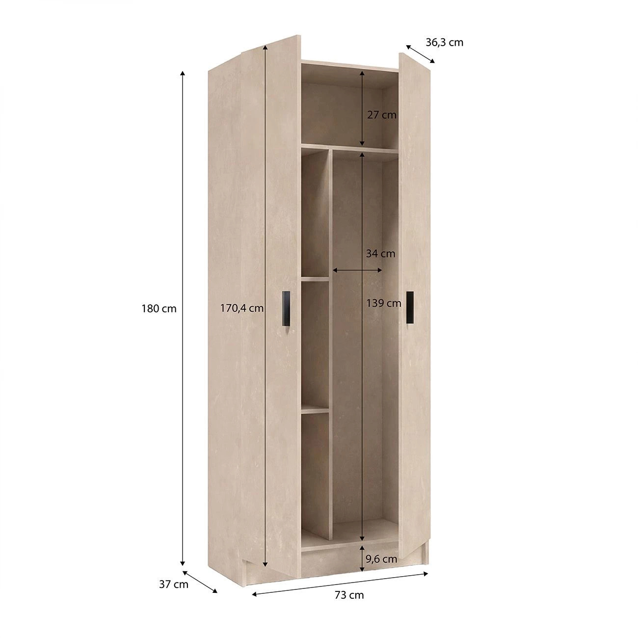 Armario de 2 puertas en efecto microcemento beige 73x180 cm Multi Useful 73 Microcemento Beige