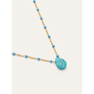 Collar Hydra Azul Acero Baño Oro
