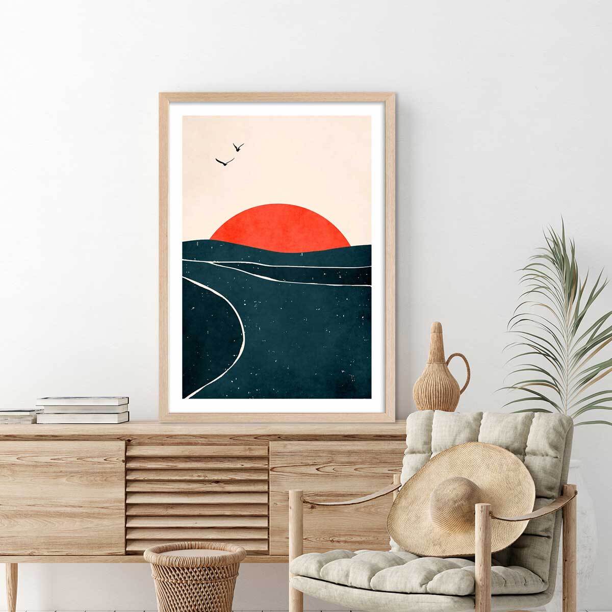 Affiche paysage Brise au sunset Affiche + cadre en bois - Chêne