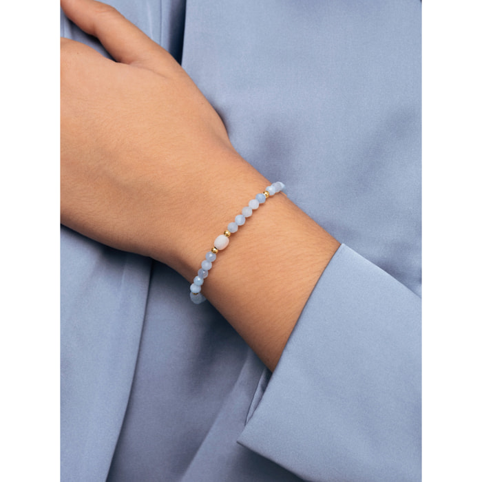 Pulsera Amulet Aquamarine Acero Baño Oro