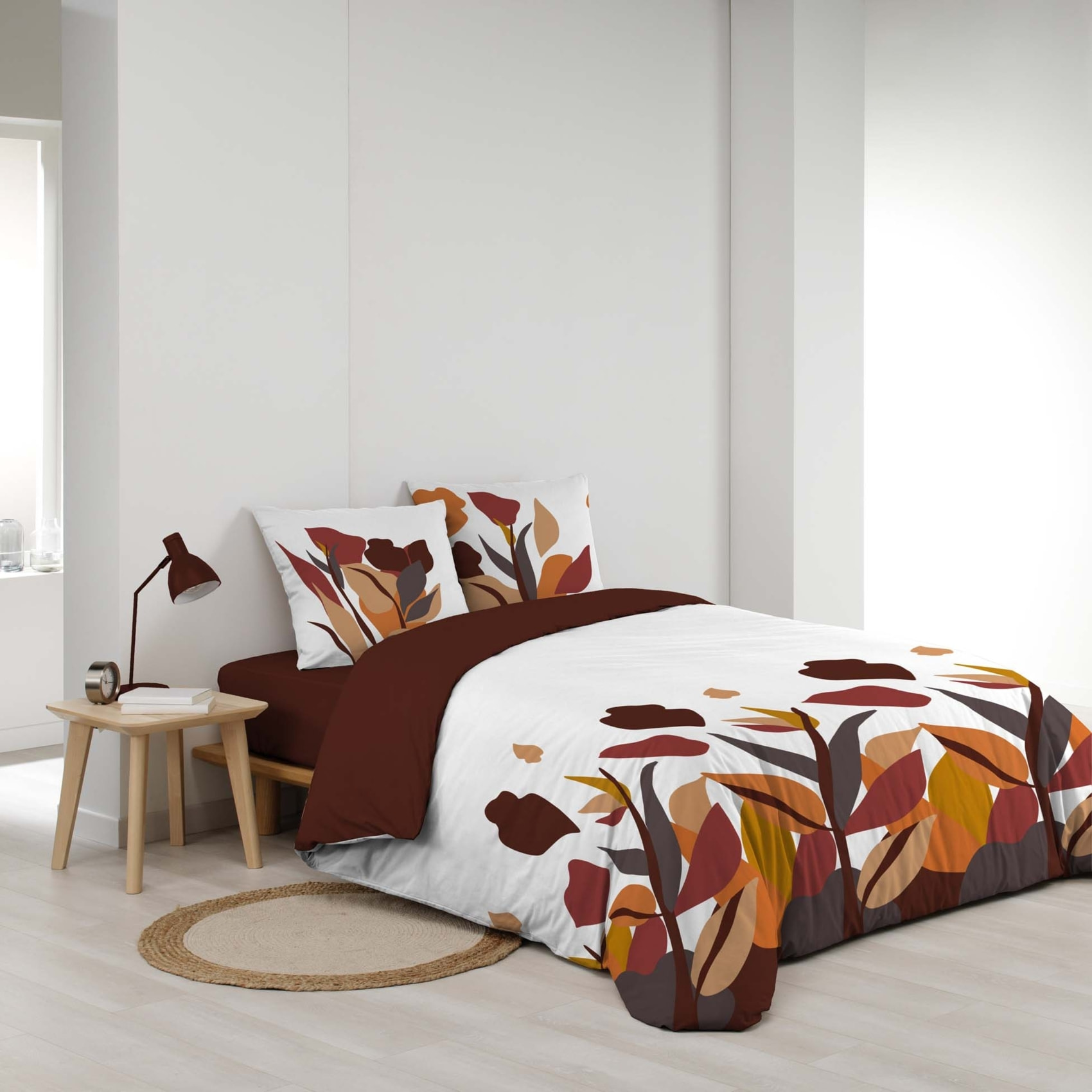 Parure de lit 3 pièces 100 % coton imprimé à motif floral housse + taies - Rouge