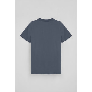 Camiseta azul denim con cuello redondo y bordado Rigby Go