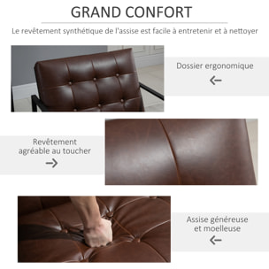 Fauteuil lounge Chesterfield assise dossier capitonnés structure métal noir revêtement synthétique chocolat