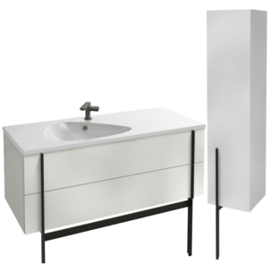 Meuble de salle de bain 120 cm Nouvelle Vague blanc brillant + colonne version droite + pied