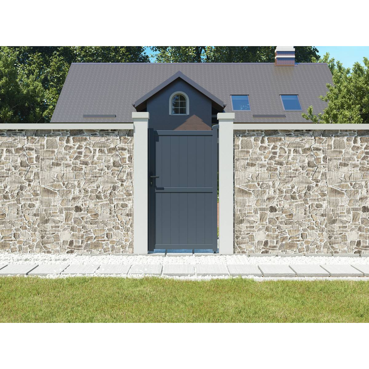 Portillon aluminium "Maurice" - 101.2 x 155.9 cm - Gris