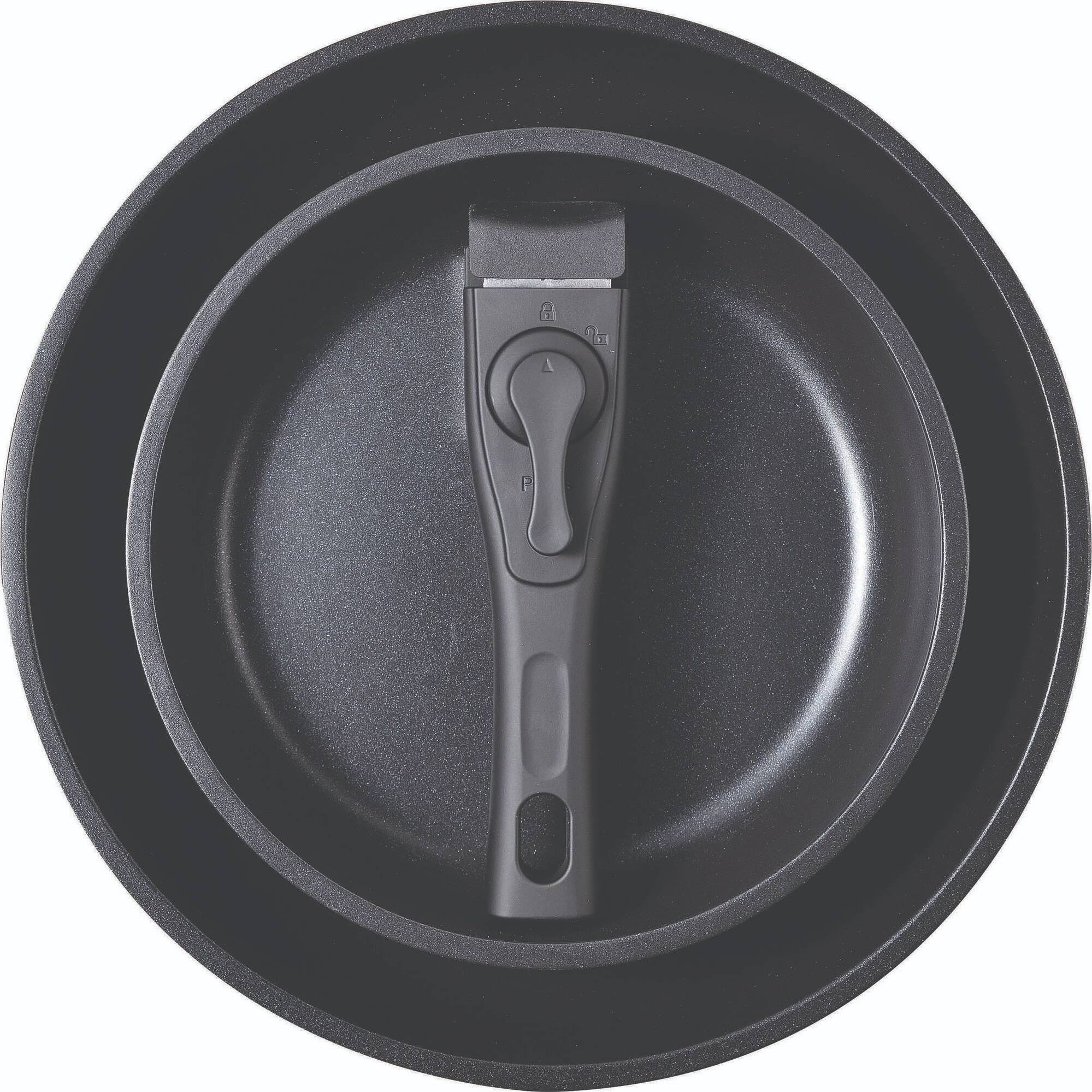 Batería de cocina 10 Pzs Negro / Mango extraíble, 3 Sartenes, 2 Cazos, Tapas y Utensilios/Aluminio fundido