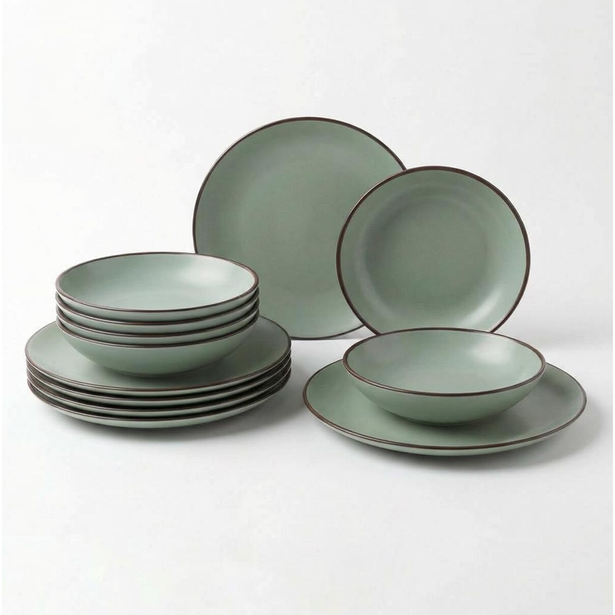 Set 12 Piatti in Ceramica, lavabile in lavastoviglie e adatto a microonde, Intrecci