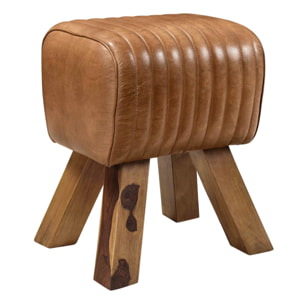 Tabouret en cuir marron et bois de manguier - Morena