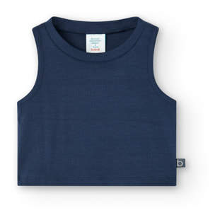 Top niña, canalé, tirantes, cuello redondo, azul marino
