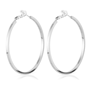 Pendientes de aro plano de cobre con recubrimiento electroplateado, 50 mm, con cierre catalán en plata de ley 925.