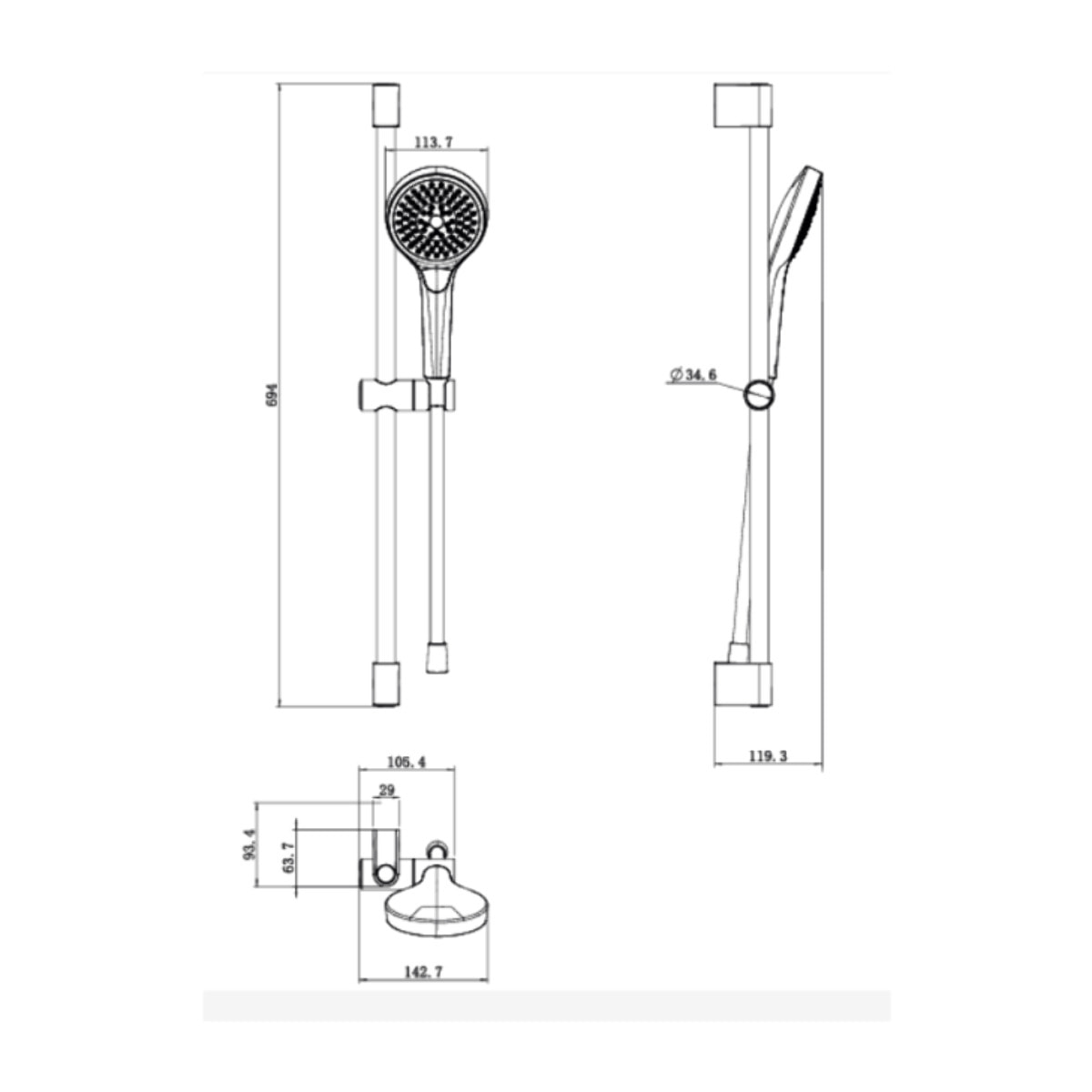 Ensemble de douche 3 jets Verve Showers Or brossé