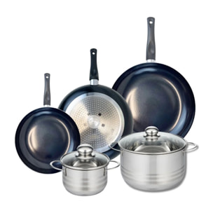 Ensemble de 3 Poêles de cuisson 24, 28 et 32 cm et 2 faitouts 16 et 24 cm Elo Prima Brillant