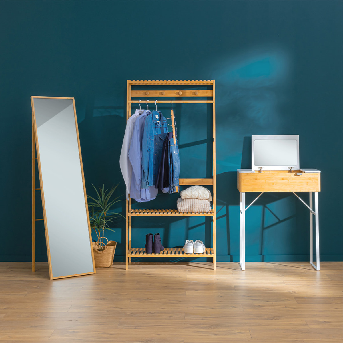 Miroir sur pied 160x41cm bambou