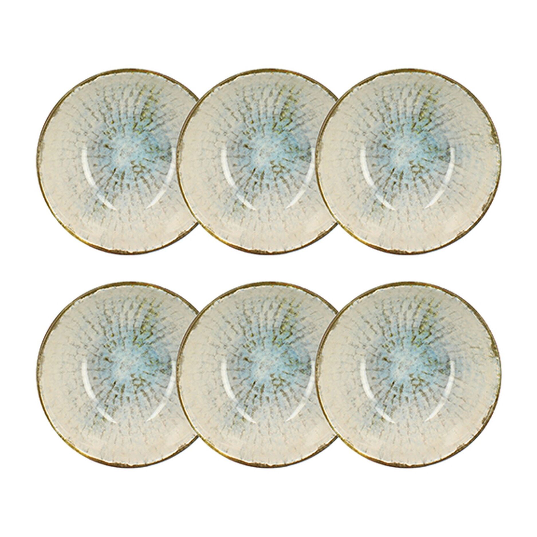 Lot de 6 bols 60cl en faience bleu et blanc MINERAL