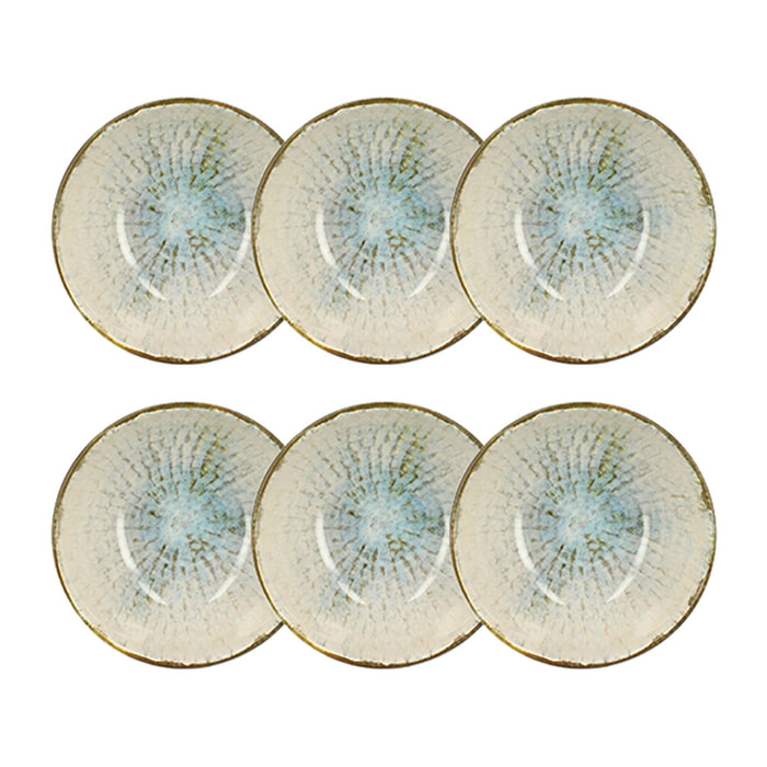 Lot de 6 bols 60cl en faience bleu et blanc MINERAL