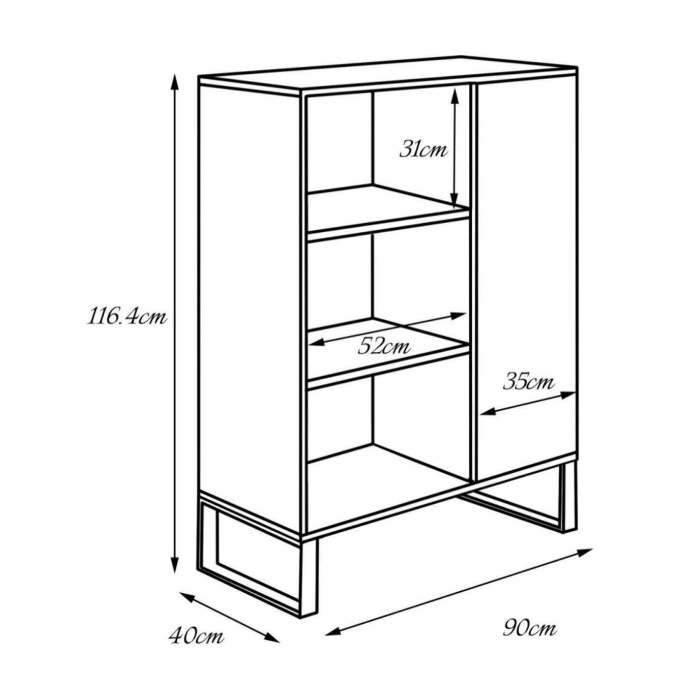 Credenza industrial a 1 anta e 2 ripiani, Buffet con piedini in metallo, Madia da soggiorno, Libreria con scaffali, cm 40x90h116, colore Nero e Acero