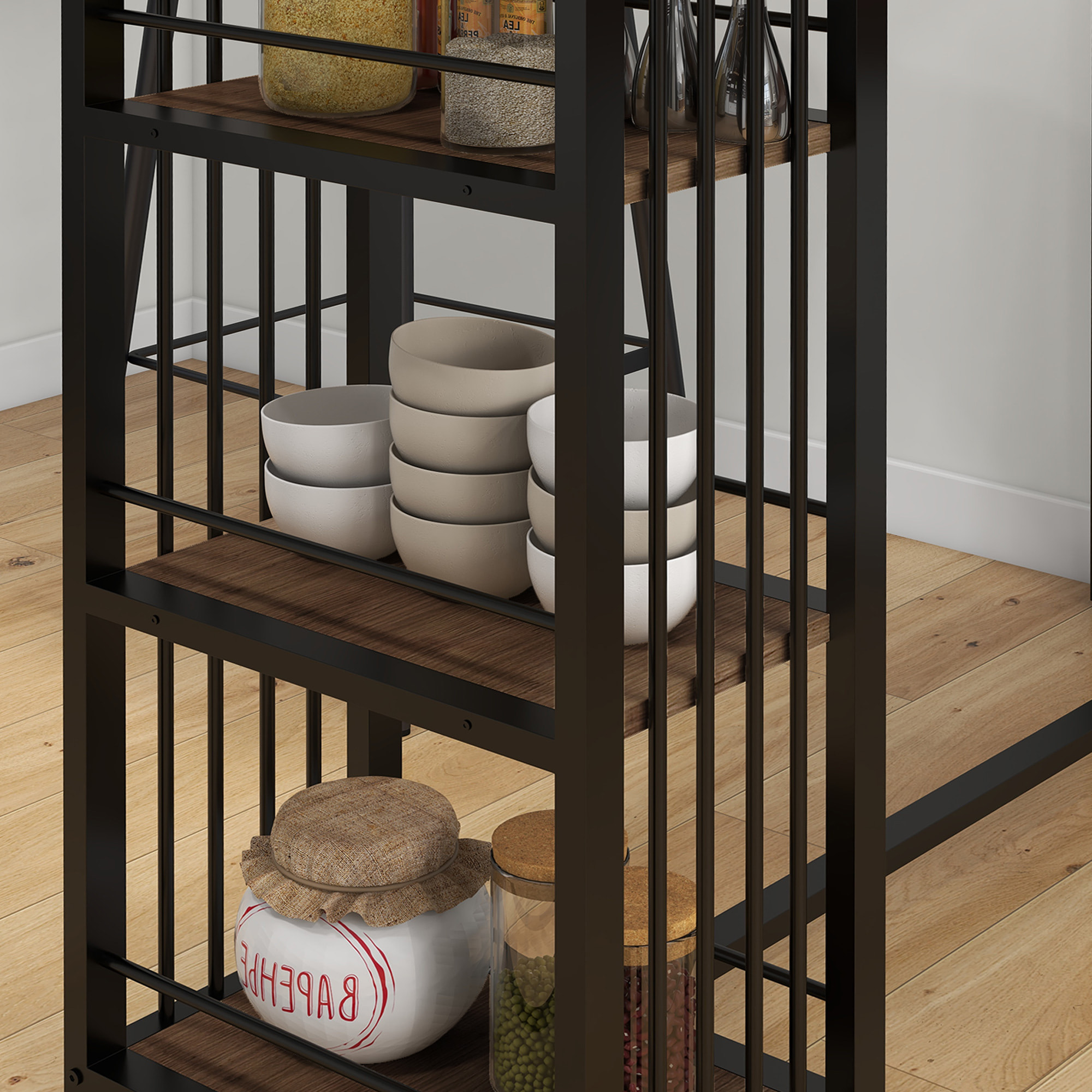 Mesa Alta Cocina con 3 Estantes, Mesa Alta Bar Rectangular para 2 Personas, Patas de Acero, para Salón, Comedor, 120x40x105 cm, Marrón y Negro